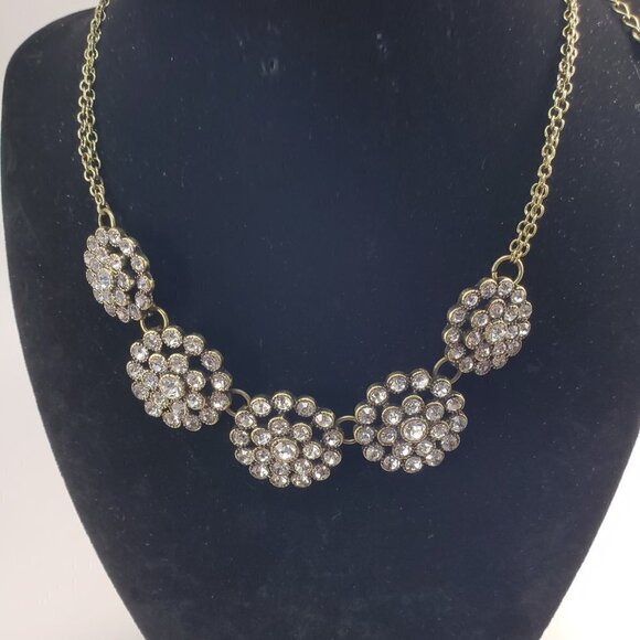 Women's Stunning Old Gold-tone Sparkle Crystal Statement Necklace, Stylish, Chic - Picture 5 of 5